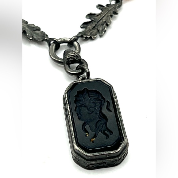 Gorgeous Signed EXTASIA Black Cameo Bead Pearl Necklace Triple Black Chain - Picture 11 of 14